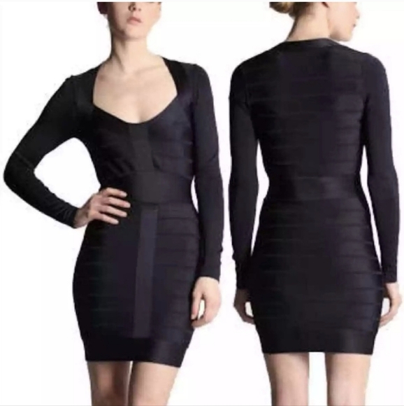 french connection black bodycon dress, 3/4  sleeves -size 8 - Picture 2 of 5